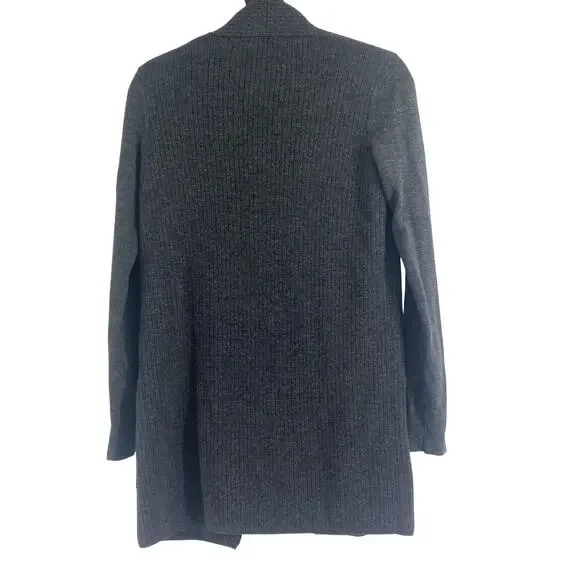 Theory Sweater Womens Small Gray Cardigan Ribbed Open Wool Stretch Pockets - Picture 5 of 6